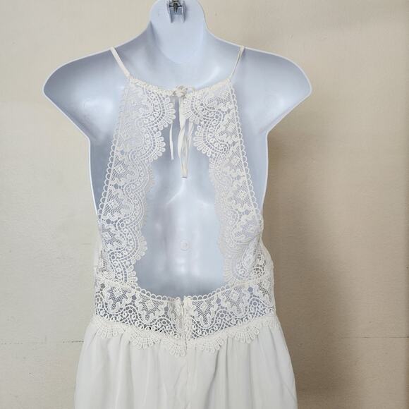 Love Tree White Romper Crochet Trim Open Back Size M - Picture 6 of 8